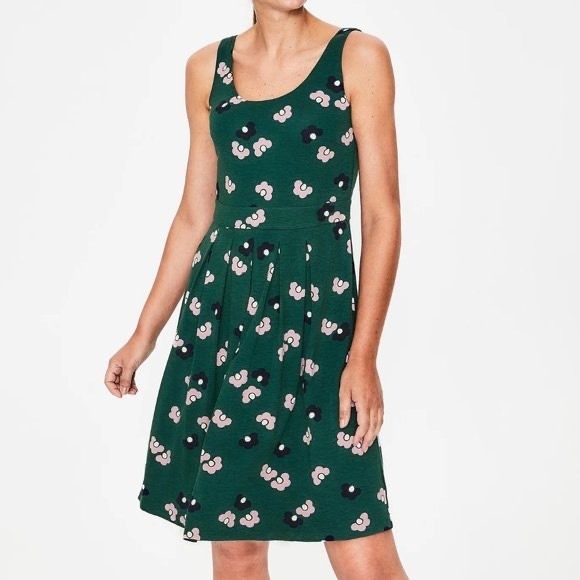 Boden Green Floral Sleeveless Fit & Flare Dress | Lined | Size US 10 - Picture 1 of 13